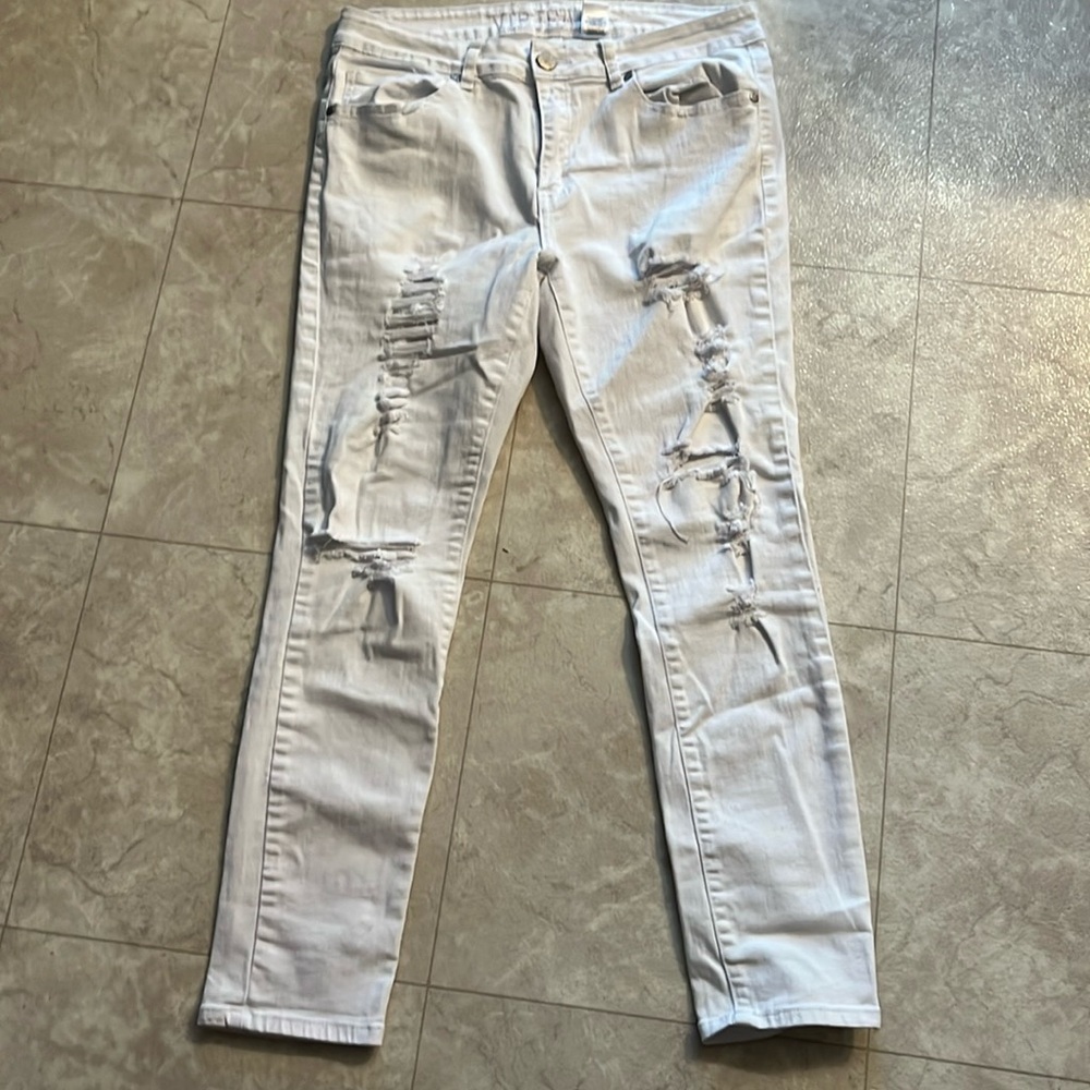 V.I.P. White Distressed Skinny Jeans 13/14 Junior